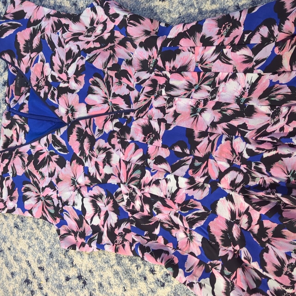 J Crew 2 silk dress floral pink blue midi length zip in back sleeveless pleated - Picture 4 of 16